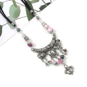 Ethnic Style Fleur De Lis Long Beaded Necklace